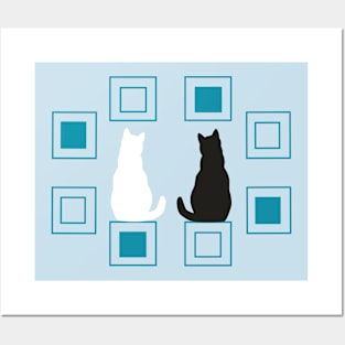 Two black and white cats Posters and Art